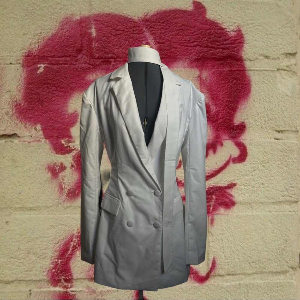 Women's Double-Breasted White Blazer Jacket